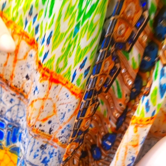 *LAST ONE**MANISH VAID-SILK Geo Prt. Hi-Lo Dress w/Cry.Emb.-NWT-O/S - Picture 8 of 8